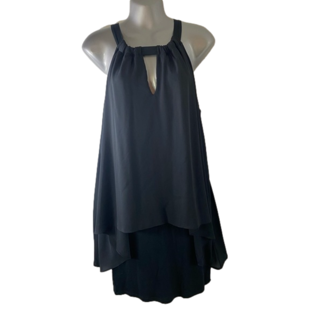 Venus Black Asymmetrical Keyhole Overlay Bodycon Dress Size S NWT SKU0655